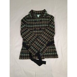 SHU SHU Retro Multicolor Geometric Knit Double Breasted Belted Jacket Size M